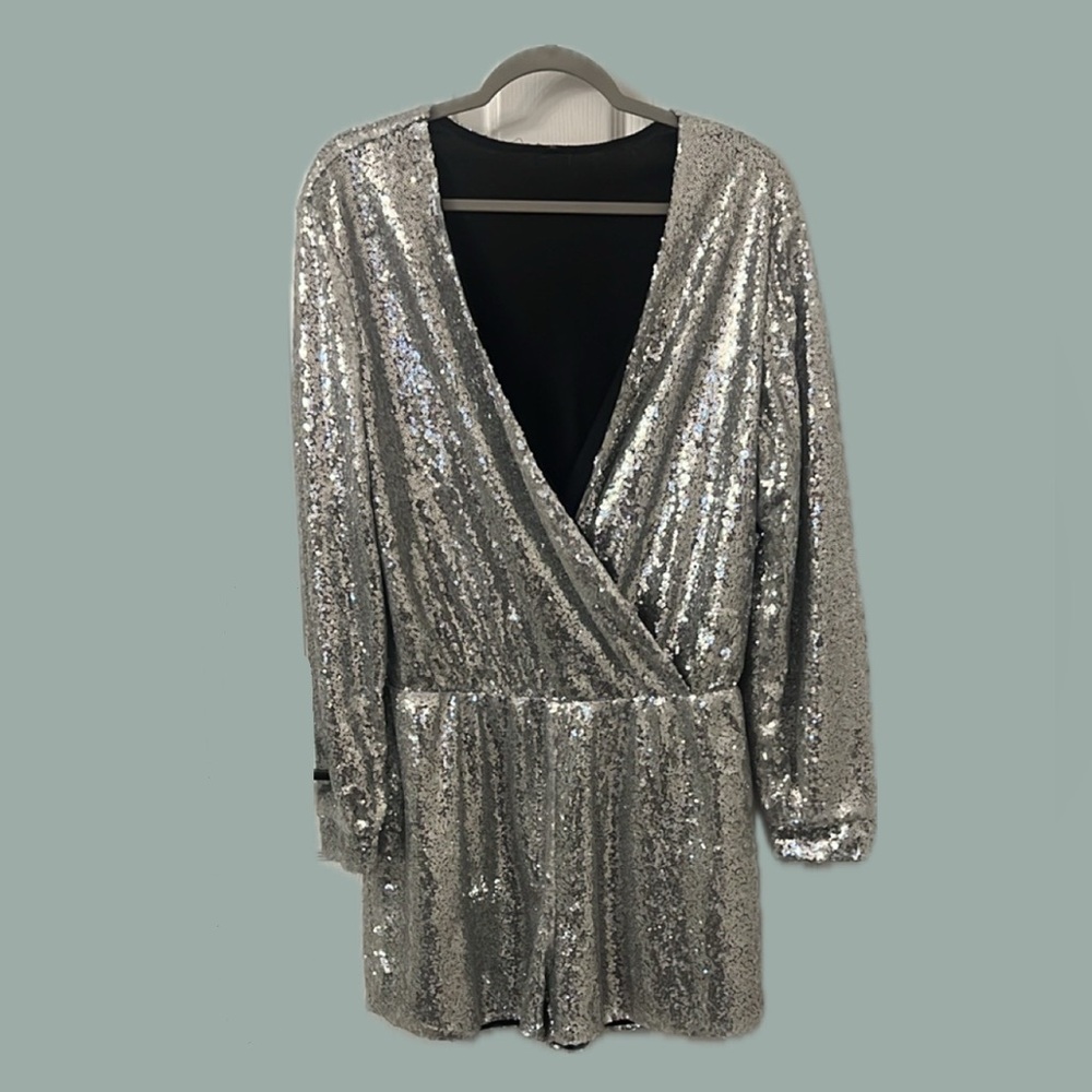 SEMATOMALA Silver Sequin V-Neck Romper